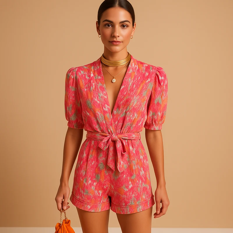 Korte jumpsuit dames met riem en flatterende pasvorm | Mila