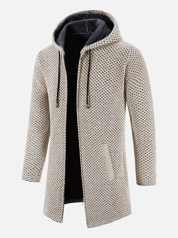 Cardigan Heren met Lange Pasvorm Verstelbare Capuchon en Fleece