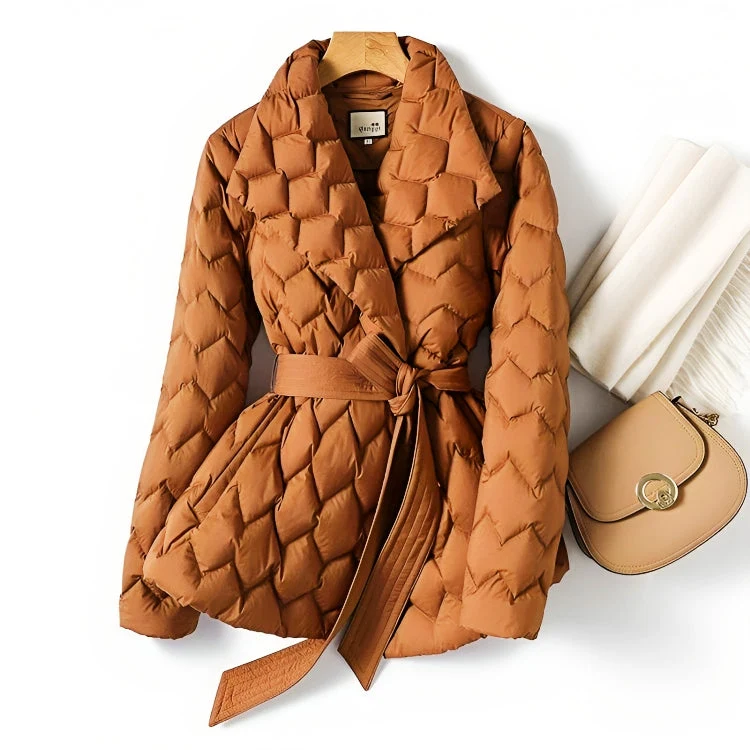Winterjas Dames Puffer met Riem in de Taille en Warme Isolatie