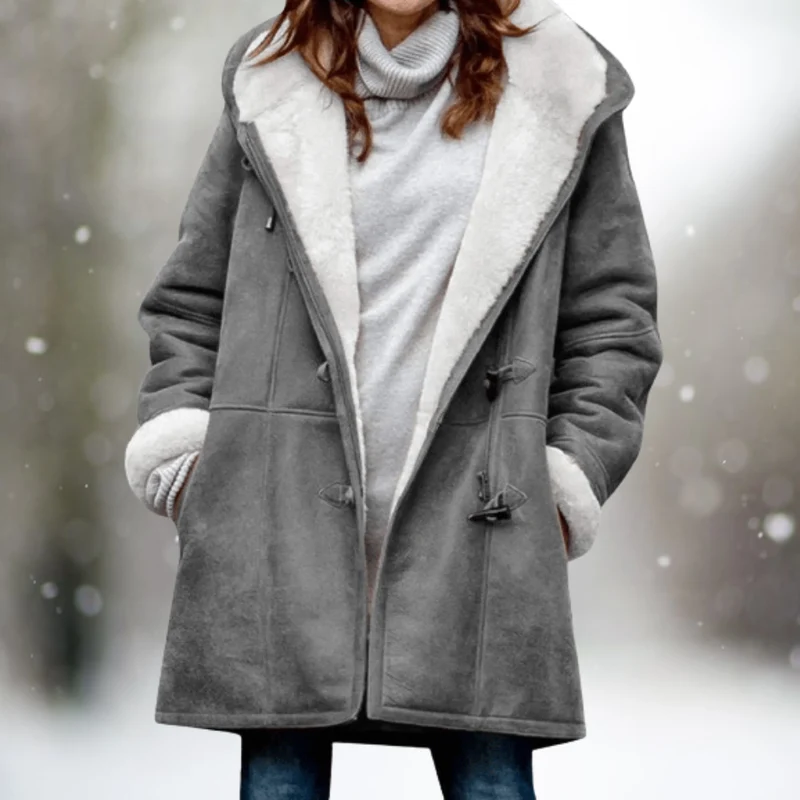 Winterjas Dames van Suède met Fleece Voering en Warme Capuchon