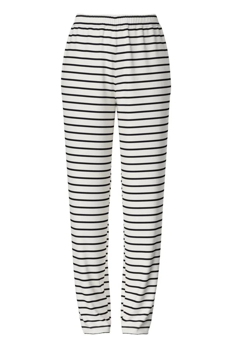 Pieces - Pcchilli Straight Stripe Pants - 4701513 Cloud Dancer Black