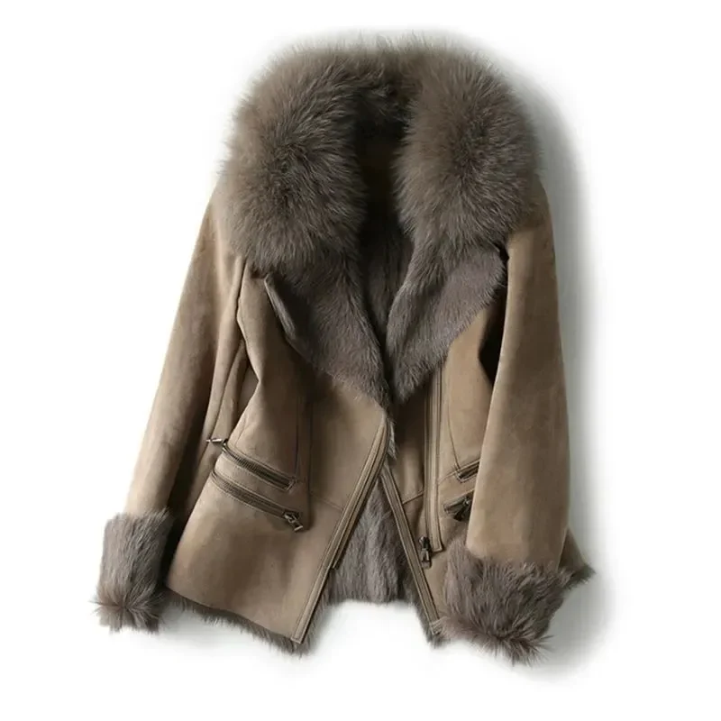 Winterjas Dames van Suede met Bontvoering en Knusse Warme Isolatie