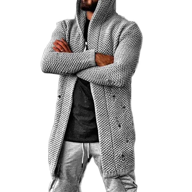 Cardigan Heren met een Capuchon en een Gaatjesontwerp in Gebreide Stof