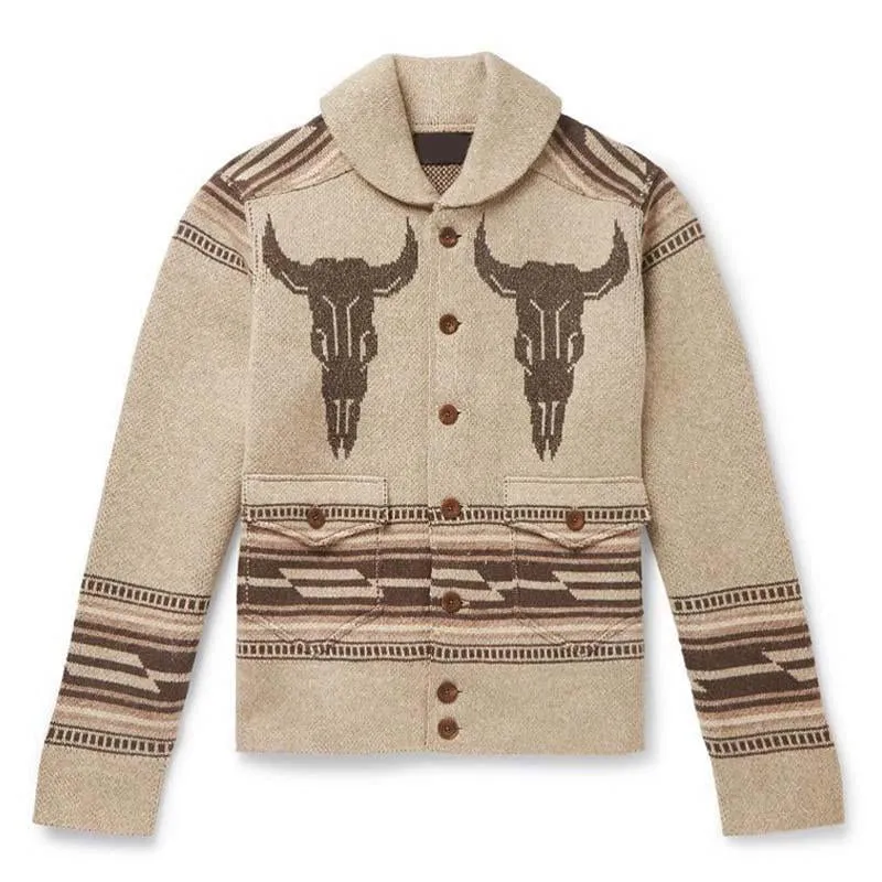 Cardigan Heren Gebreid met Jacquardpatroon Zakken en Warme Stof