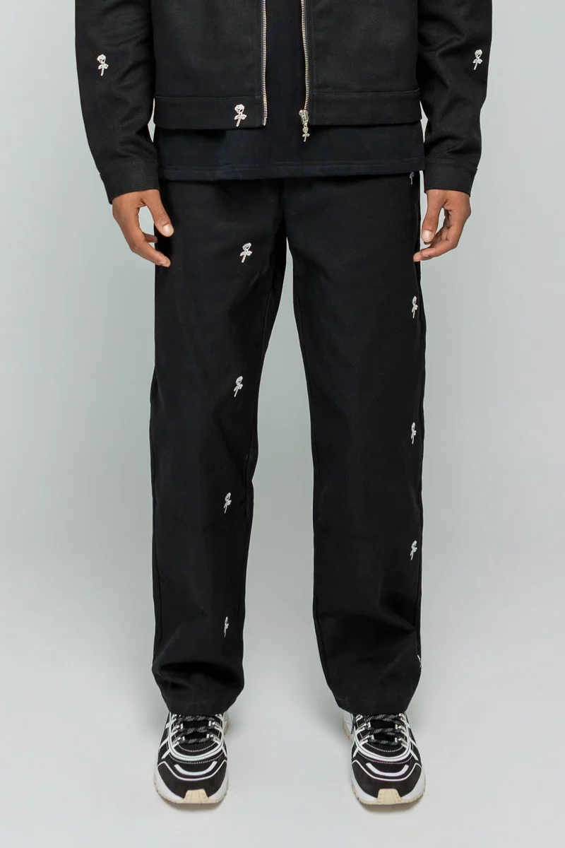 STRANGER SOCIETY JEANS ROSES ALL OVER PANTS ZWART