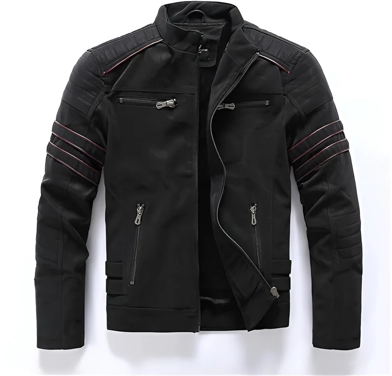 Leren Jas Heren met Slanke Ritsdetails en Bescherming tegen Wind