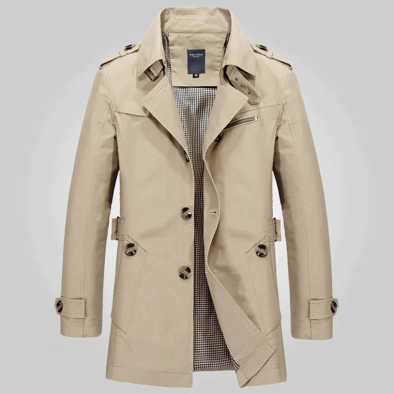 Jas Heren met Trenchcoat Elementen, Knopen en een Gekartelde Revers