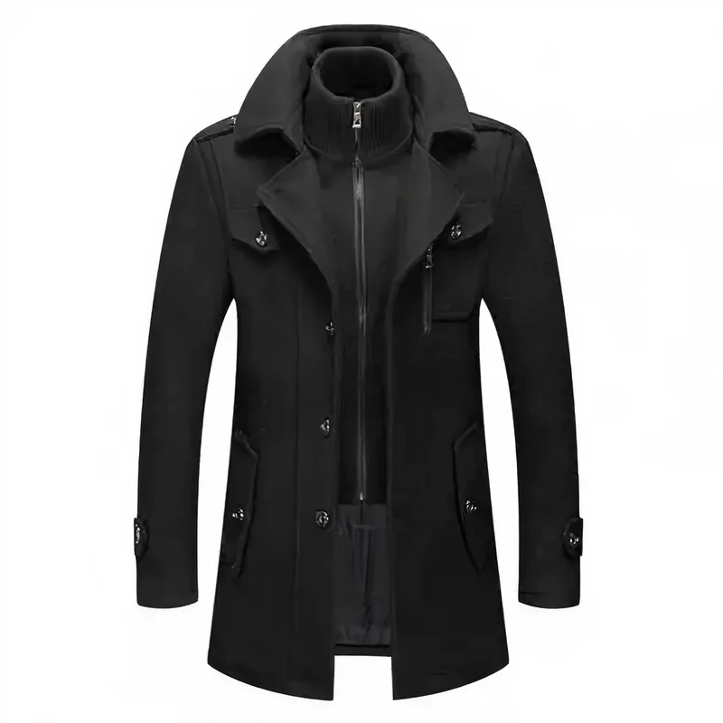 Jas Heren met Trenchcoat Details, een Dubbele Kraag en een Rits