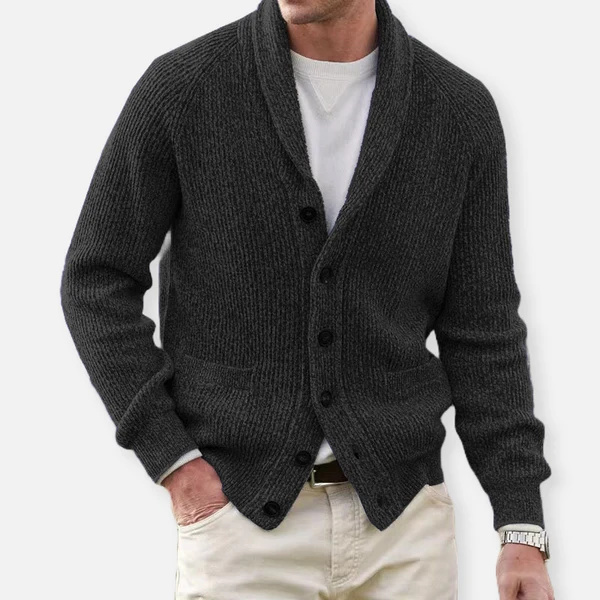 Cardigan Heren met een Knoopsluiting en een Warme Ribbeltextuur