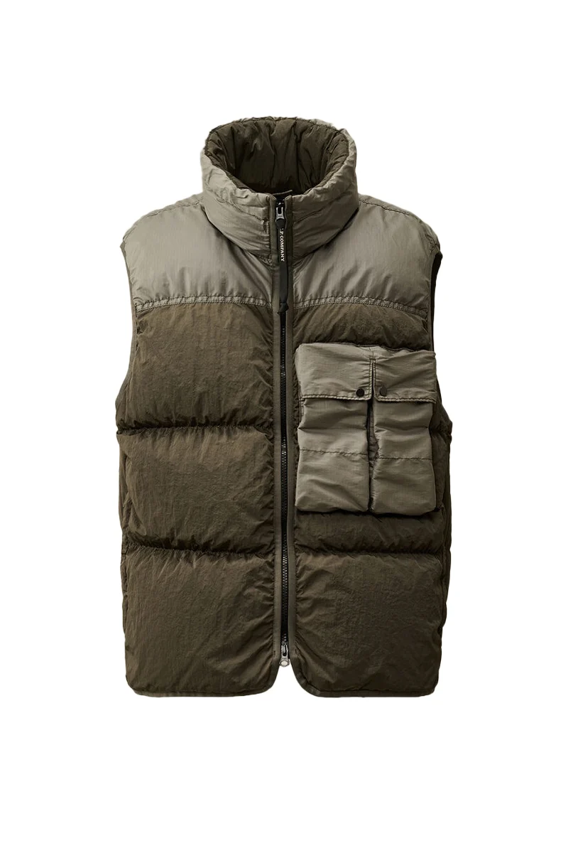 CP COMPANY BODYWARMER CHROME-R MIXED DOWN VEST BRUIN