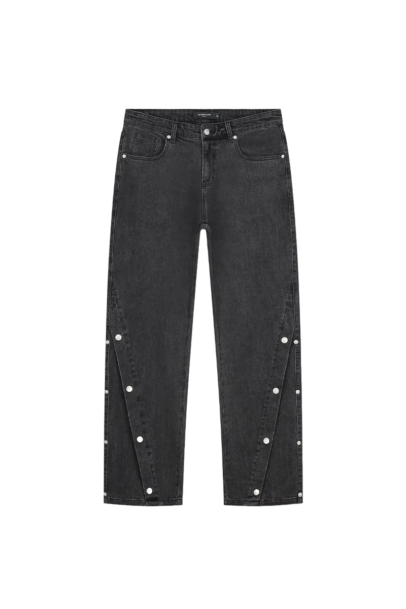 DONT WASTE CULTURE JEANS MASON BUTTON PANEL BAGGY FIT JEANS GRIJS