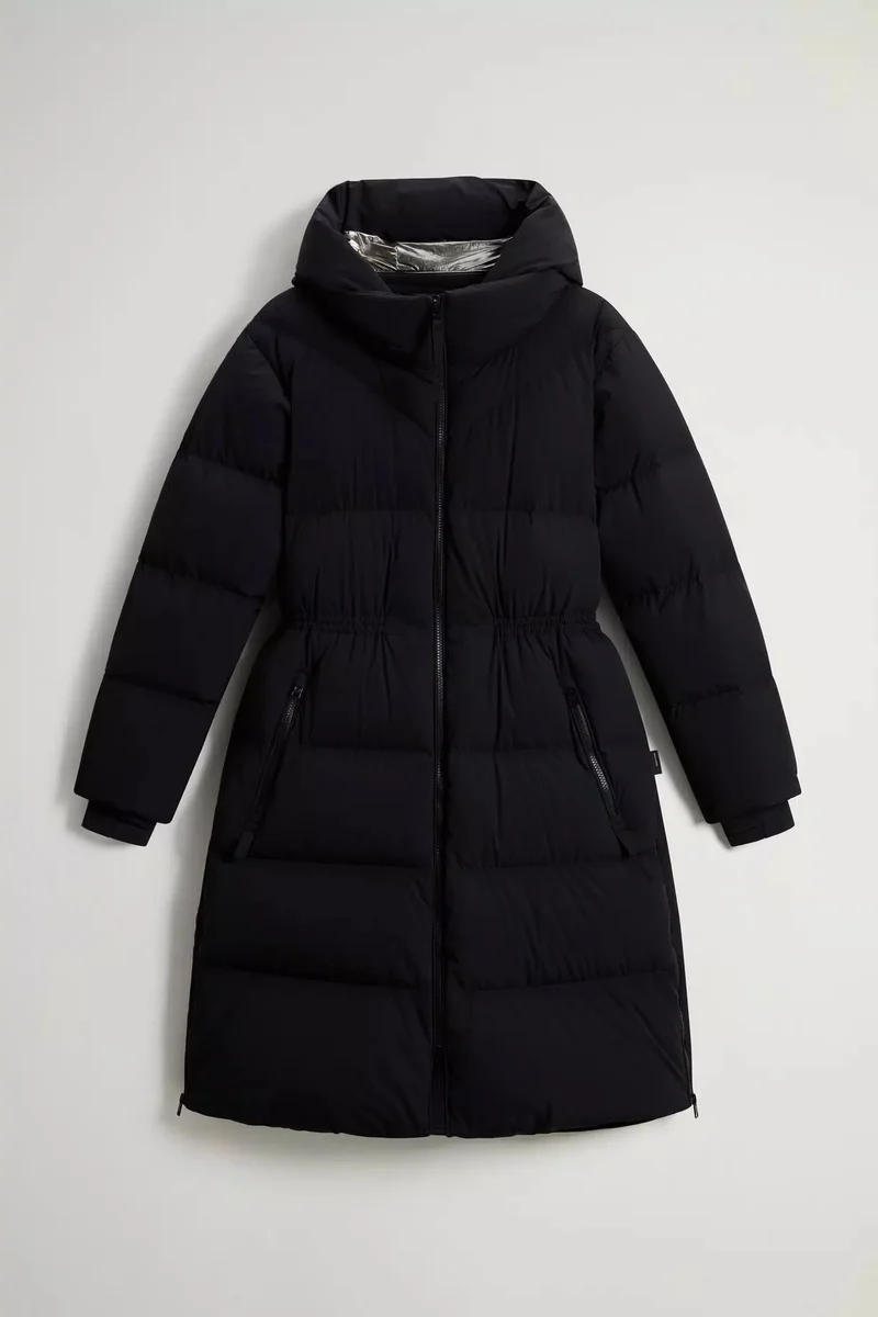 WOOLRICH JAS MAT STRECH LONG PUFFER PARKA ZWART