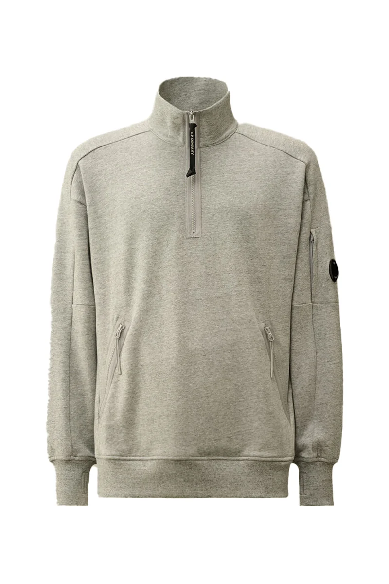CP COMPANY SWEATER DIAGONAL RAISED FLEECE HALF ZIPPED LENS SWEATSHIRT GRIJS