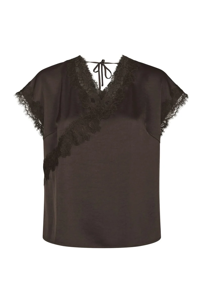 Neo Noir - Benera Heavy Sateen Lace Blouse 170061 - 676 - Dark Brown