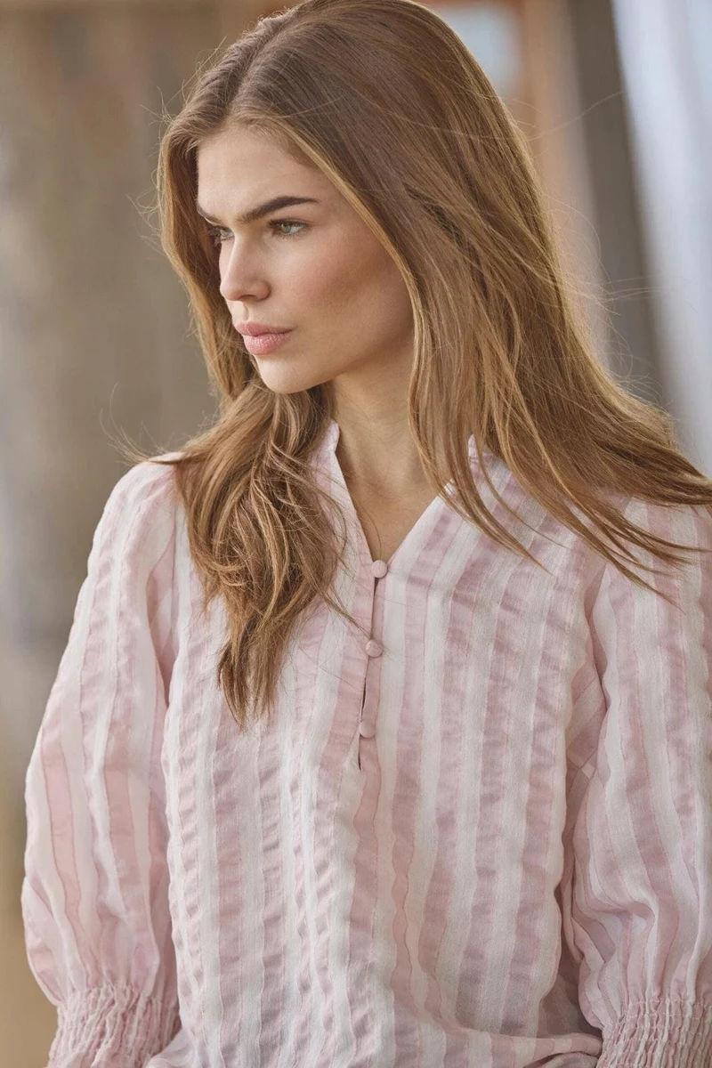 Co´Couture - Sailacc Stripe Ss V-Blouse 500092 - 35006 - Rosebloom