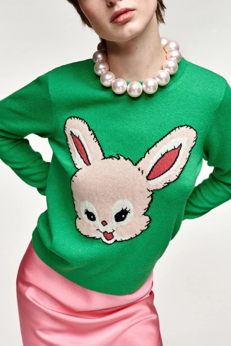 Essentiel Antwerp - Kapital Jacquard Rabbit Pull - K3kq Combo3 Kiwi Queen