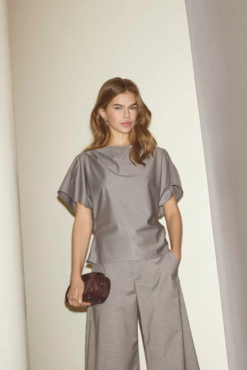 Co´Couture - Jovecc Check Pleat Blouse 500146 - 65004 - Light Grey