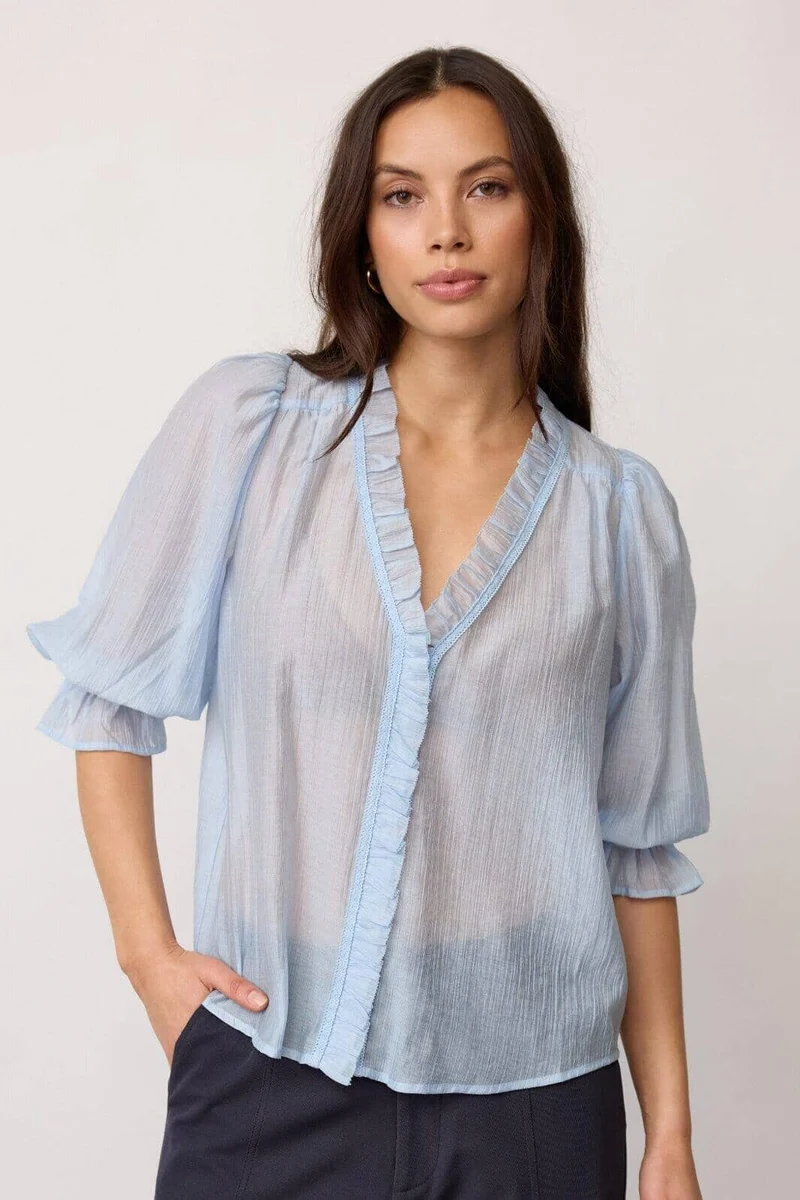 Co´Couture - Avicc Lace Ss V-Blouse 500169 - 40004 - Pale Blue