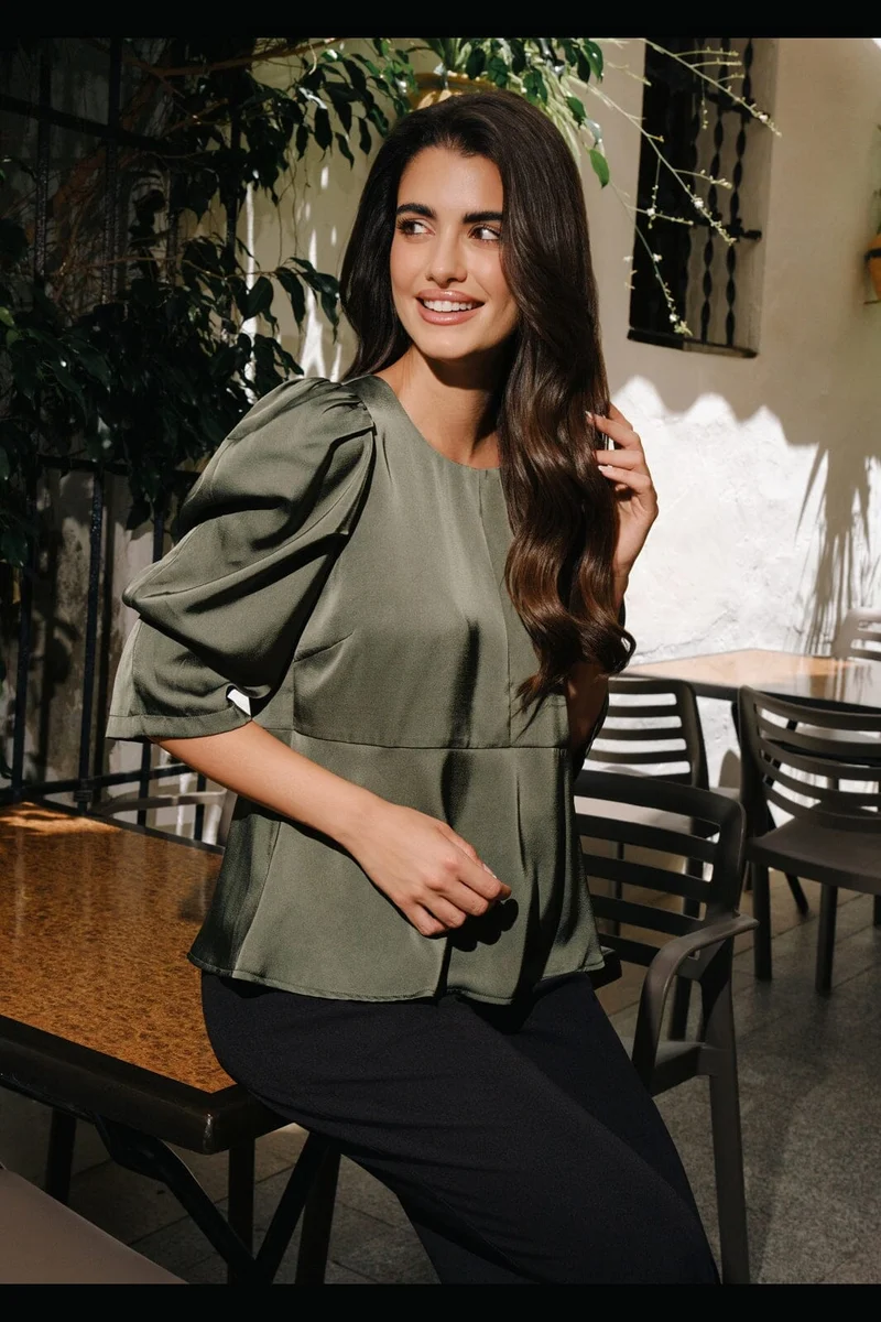 Liberte - Winnie Peplum Blouse 22481 - Dusty Army