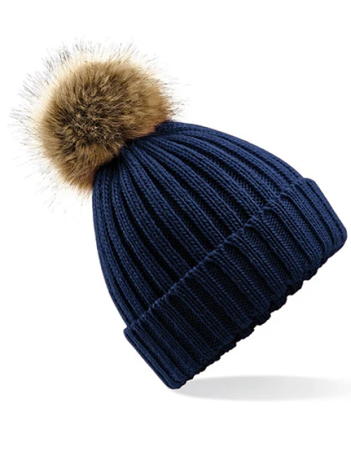 Beechfield - Faux Fur Pop Pom Chunky Beanie - Navy