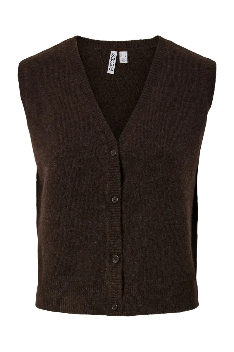 Pieces - Pcsally Sl V-Neck Knit Vest - 5105005 Hot Fudge Melange