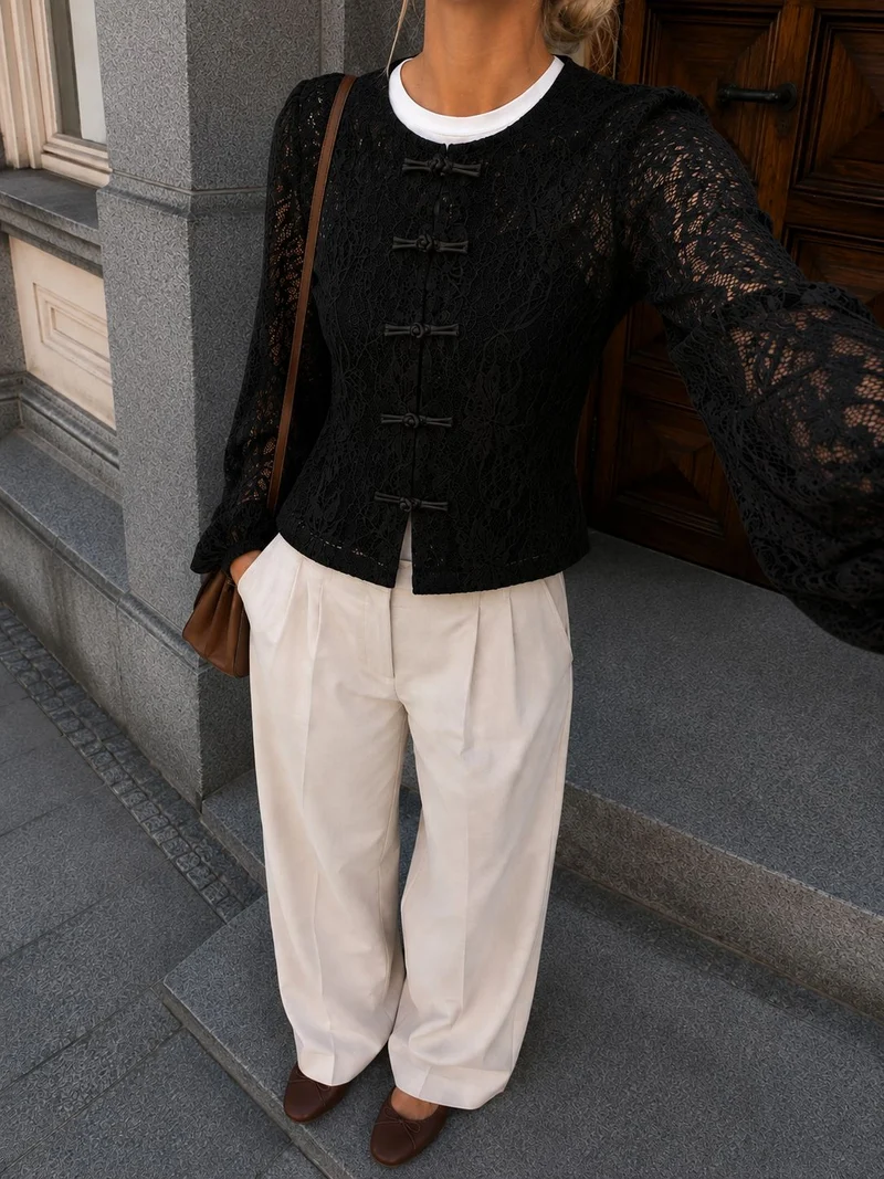 Dear Molly - Lace Blouse Ch171496b - Black
