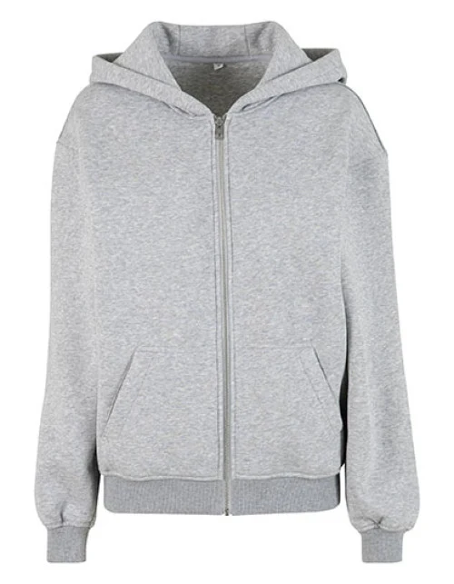 Build Your Brand - Ladies Loose Fit Zip Hoody - Heather Grey