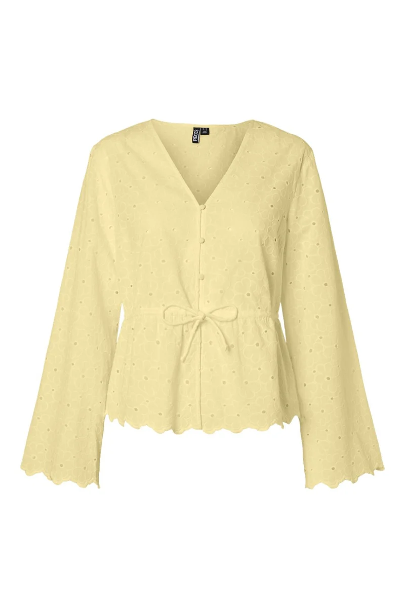 Pieces - Pcarmorine Ls Embroderi Top - 5035325 French Vanilla