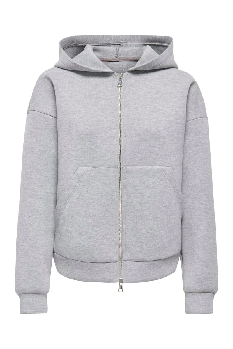 JDY - Jdysabrina L/S Zipper Scuba Hoodie - 4973127 Light Grey Melange