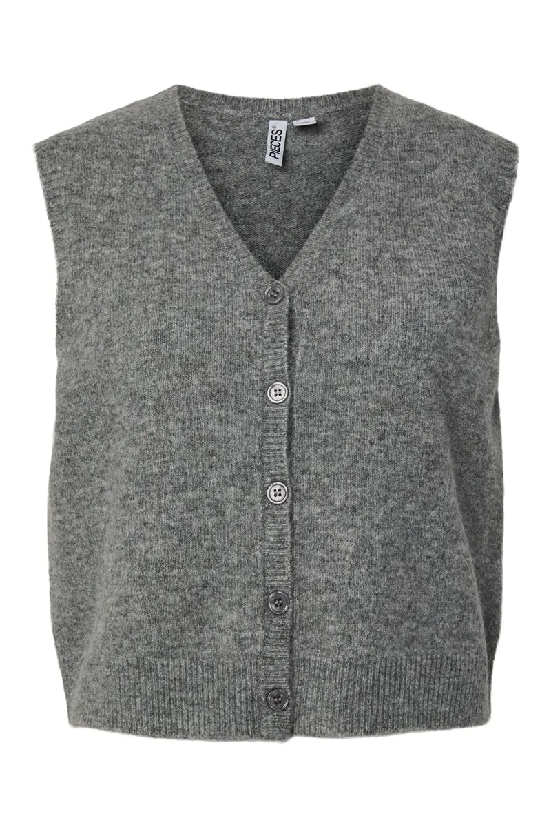 Pieces - Pcsally Sl V-Neck Knit Vest - 5105007 Medium Grey Melange