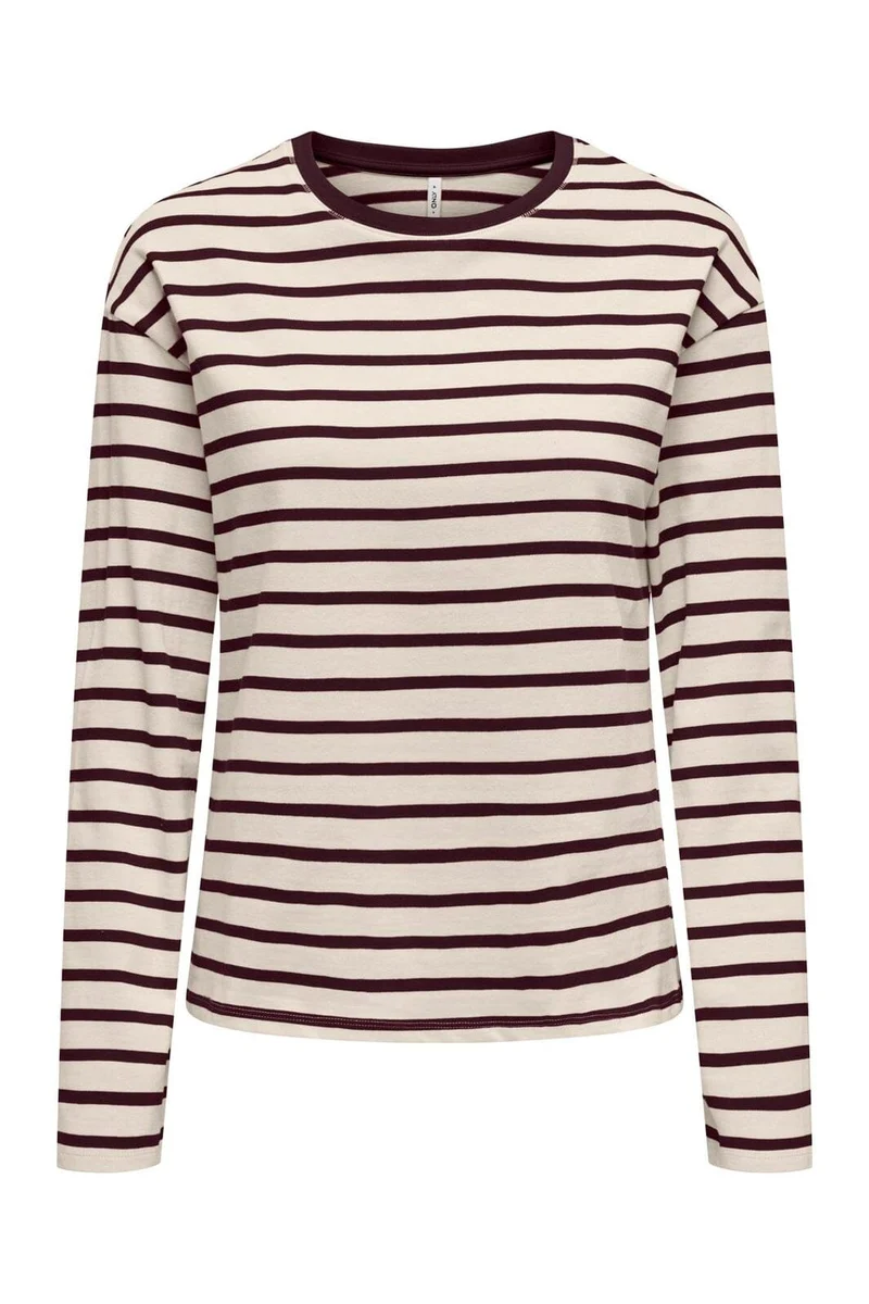 Only - Onlnew Soph L/S O-Neck Top Box - 5205854 Birch Winetasting + Winetasting Neckline