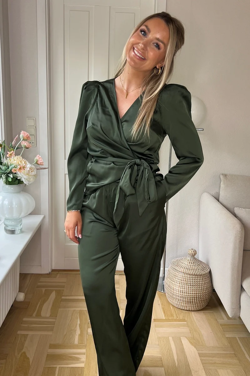 Valentin Studio - Josie Solid Satin Blouse 167298 - 437 - Dark Army