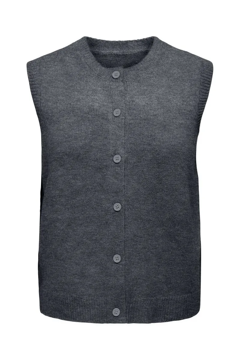 Only - Onlolivia Sl Button Vest Cc Knt - 5101158 Dark Grey Melange Dtm Button
