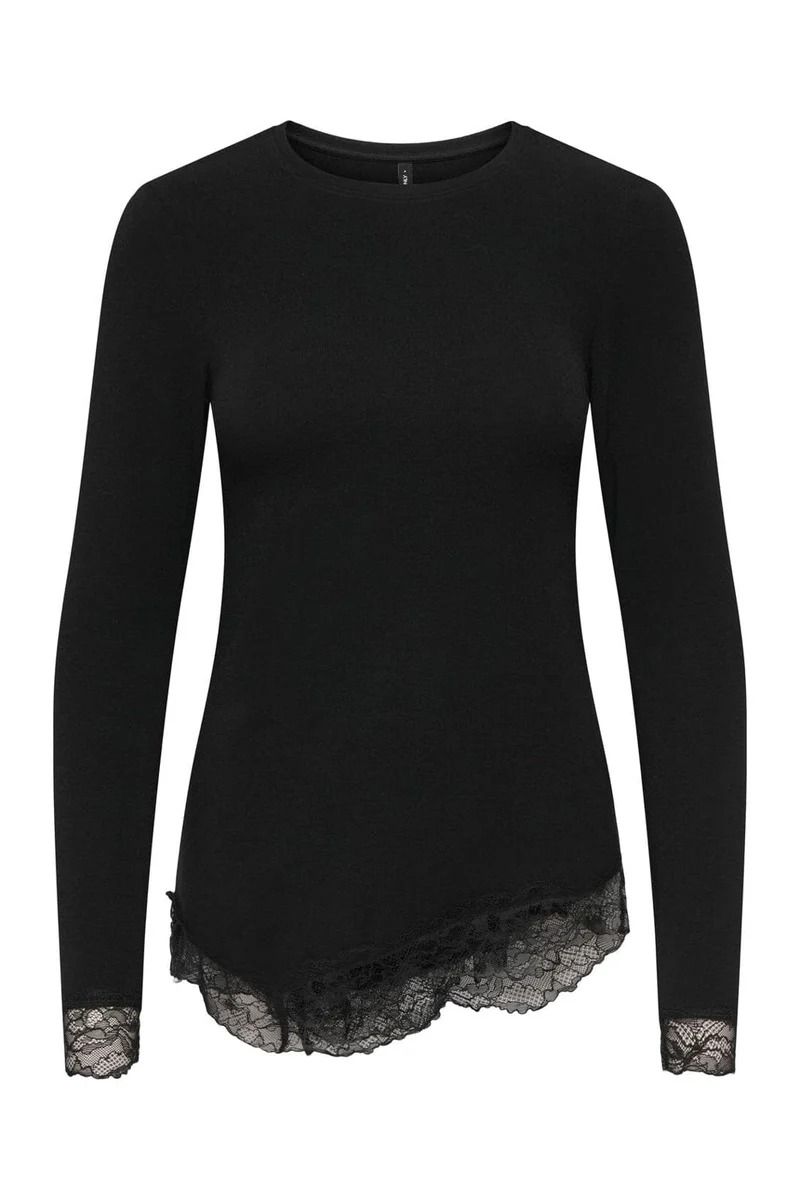Only - Onlglamour L/S Lace Detail Top - 5123394 Black