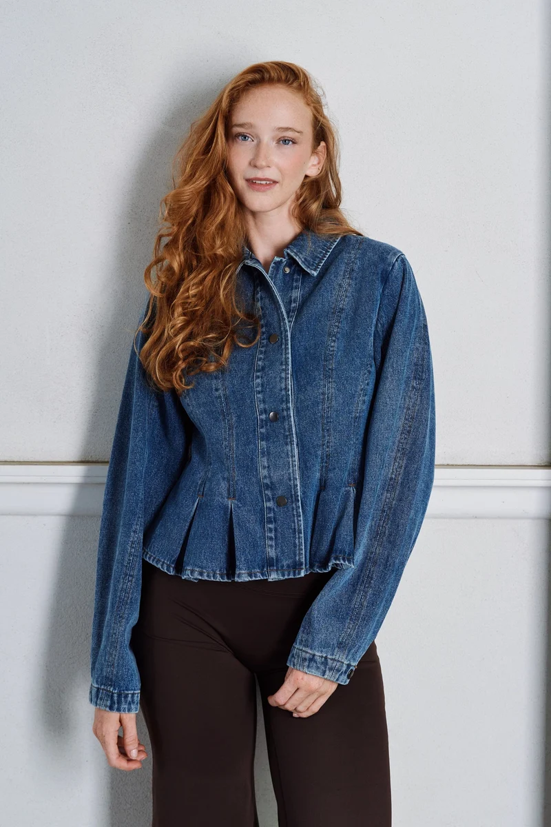 Neo Noir - Rivora Denim Peplum Jacket 169549 - 140 - Blue