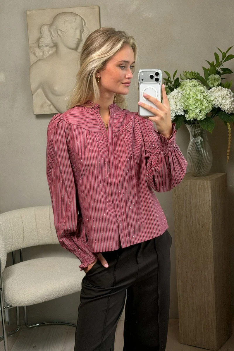 Neo Noir - Astrida Soft Stripe Stone Blouse 170370 - 393 - Dark Rose