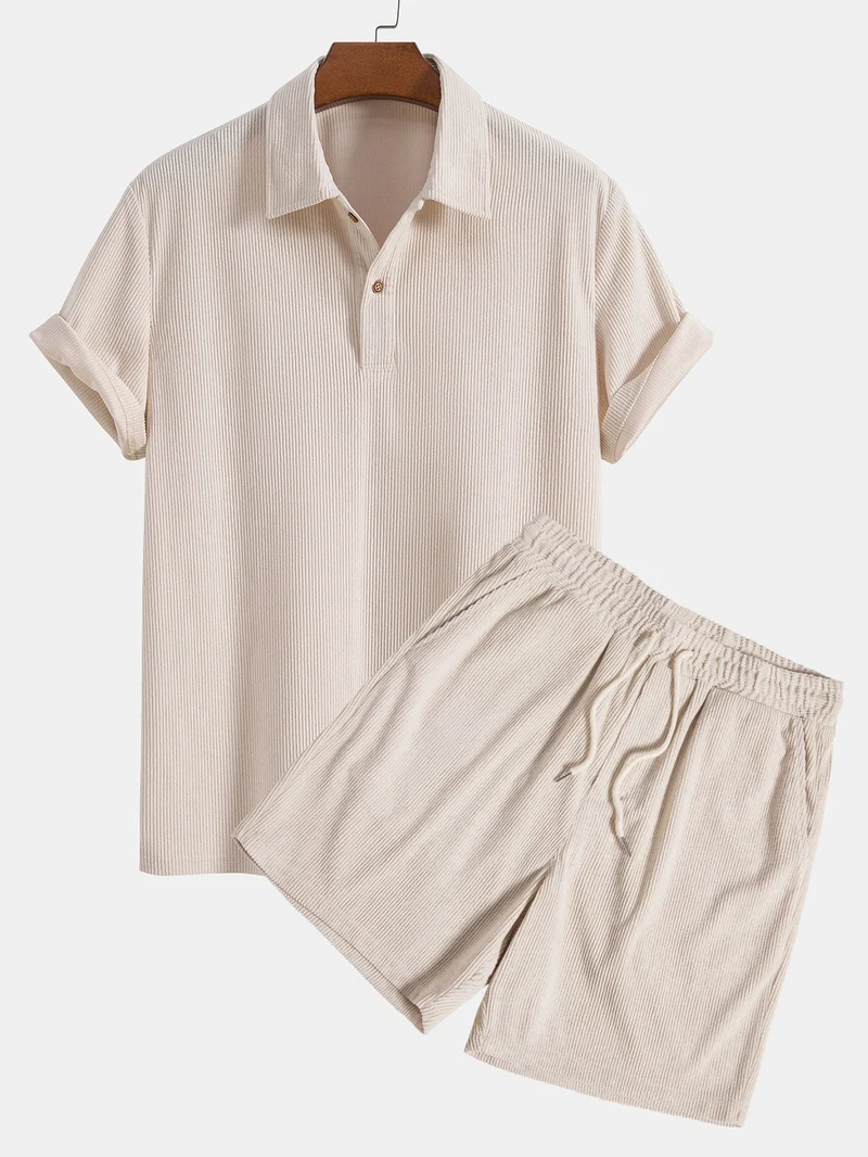 Corduroy poloshirt met korte mouwen & Corduroy shorts