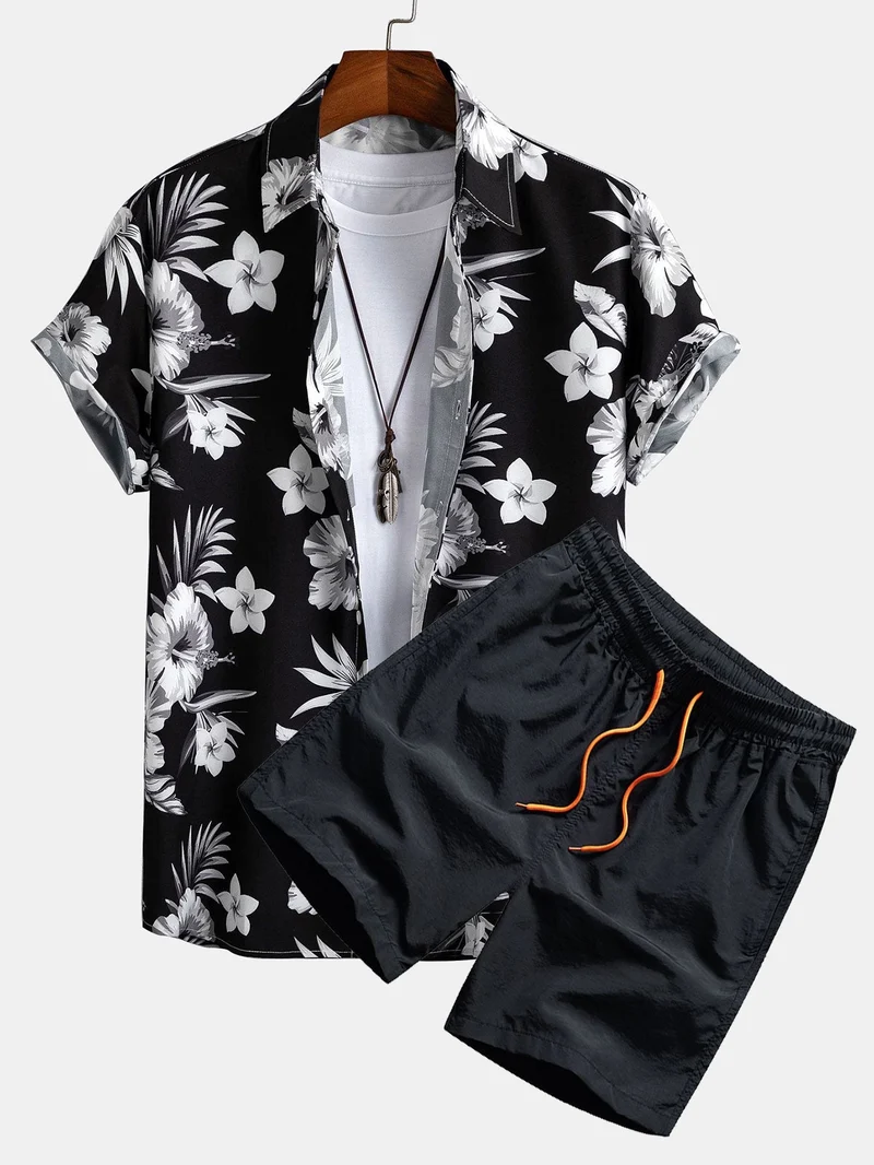 Tropisch overhemd met bloemenprint en zwemshort