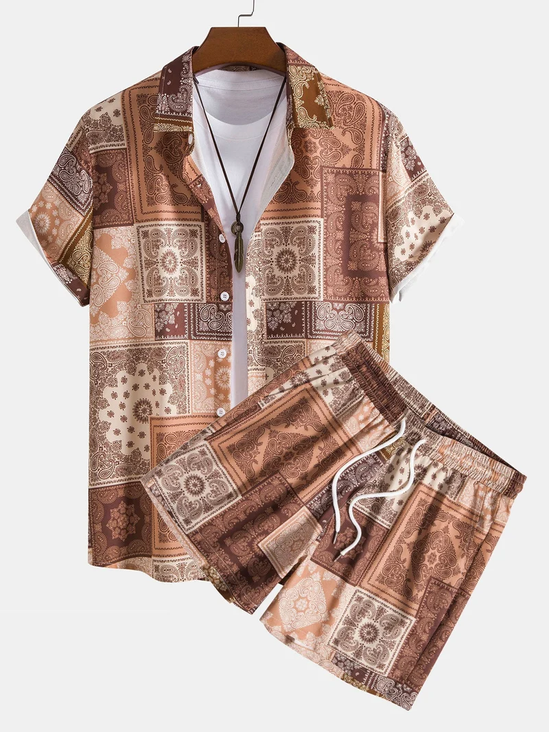 Paisley overhemd & shorts met patchworkprint