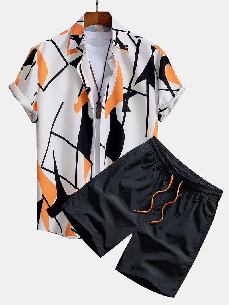 Overhemd met abstracte kleurenprint en zwemshort