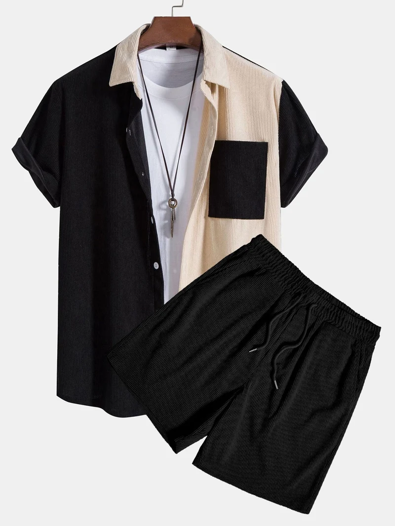Tweekleurig Corduroy Shirt & Corduroy Korte Broek