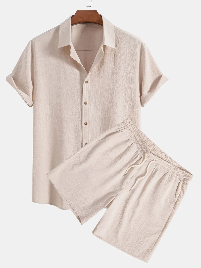 Gerimpeld shirt & korte broek met structuur
