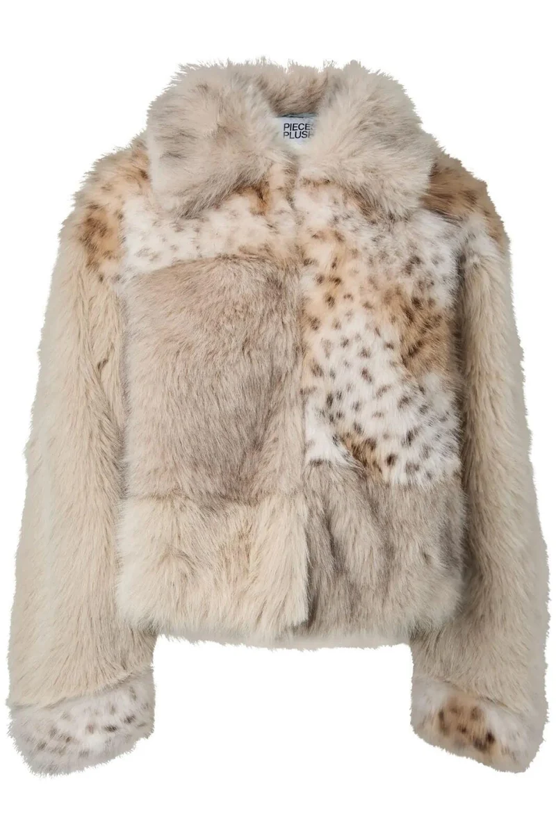 Pieces - Pcplush Short Fluffy Jacket - 5023208 Porpoise Patchwork