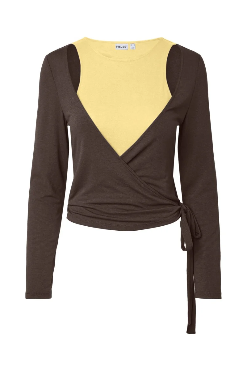 Pieces - Pcjuliana Roya Ls 2 In 1 Top - 5228539 Hot Fudge Pale Banana