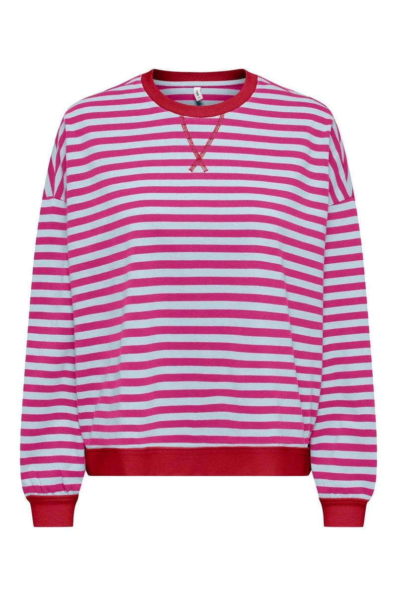 Only - Onlfreja L/S Loose Top - 5136213 Scooter Ballad Blue W. Contrast Fuchsia Red