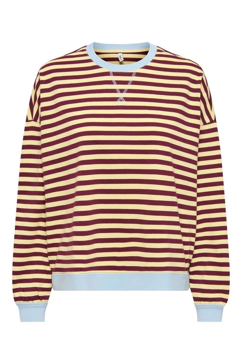 Only - Onlfreja L/S Loose Top - 5090443 Mellow Yellow Fig W. Contrast Cashmere Blue