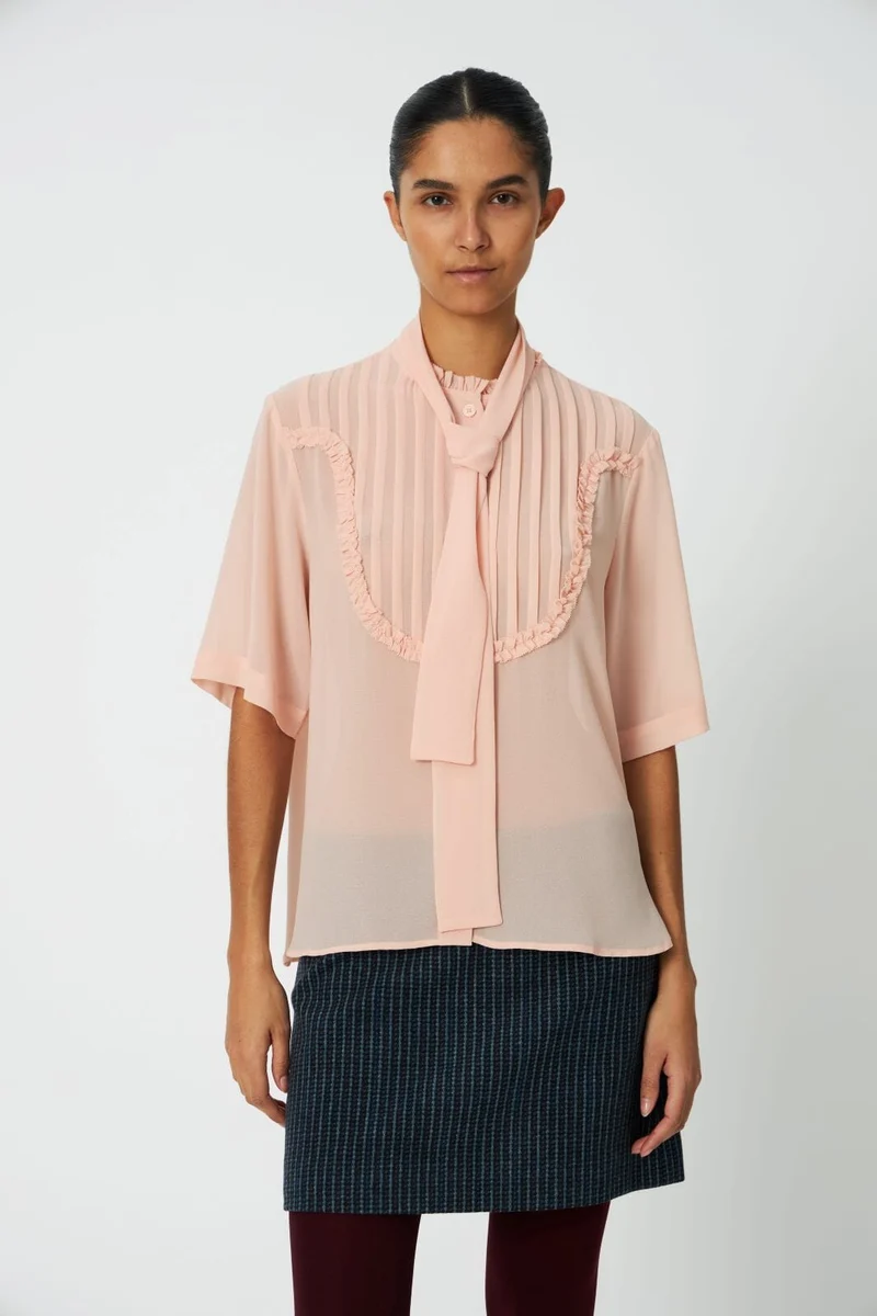 Stella Nova - Chiffon Shirt With Tie Band Cc63-1524 - 662 Soft Pink