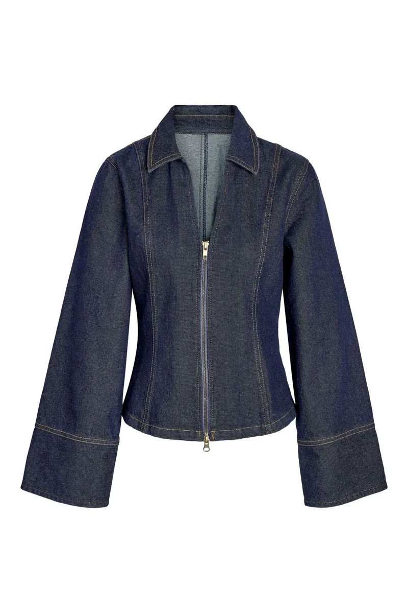 Noisy May - Nmlark L/S V-Neck Zipper Jacket Tnt/17 - 5201932 Dark Blue Denim