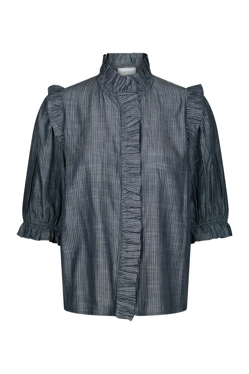 Neo Noir - Chacha Chambray Stripe Blouse 169737 - 534 - Dark Blue