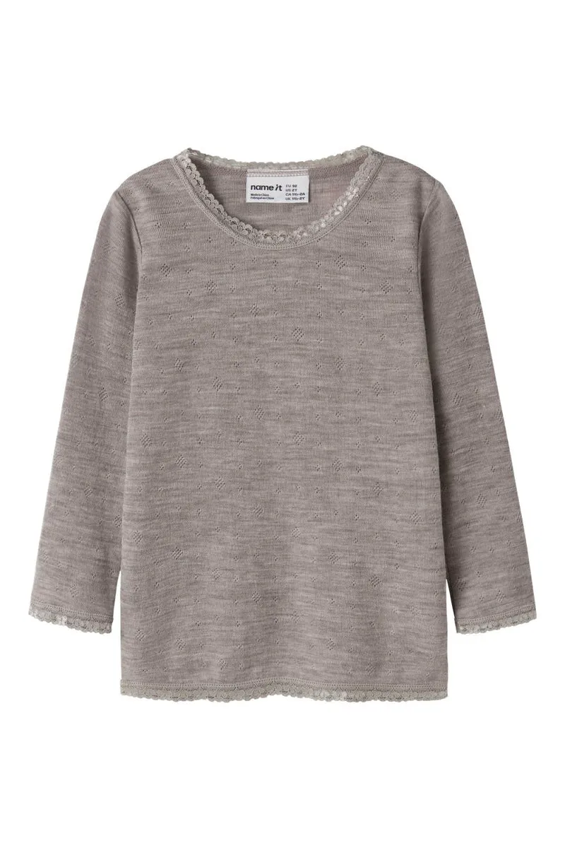 Name It - Nmfwang Wool Needle Ls Top Solid - 4738220 Satellite